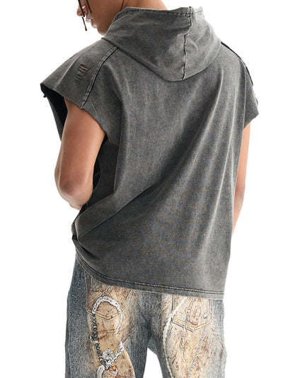Snow Washed Boxy Hooded Tank Top